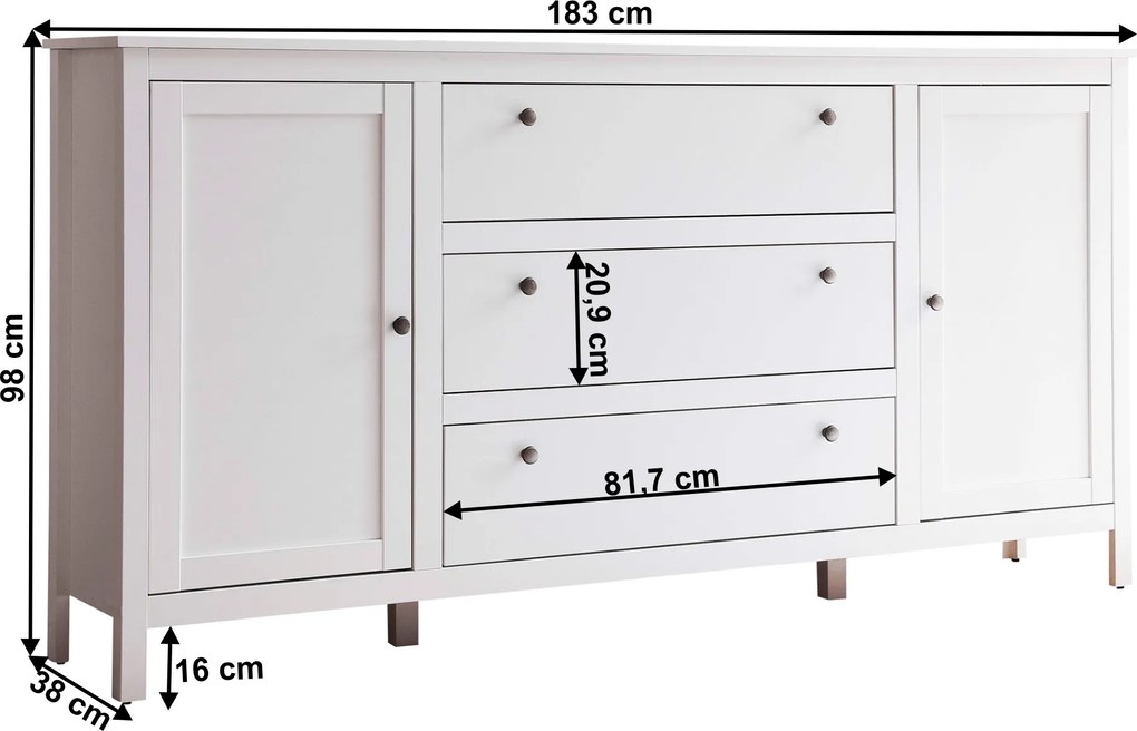 Comodă 2D3S, alb, OLJE