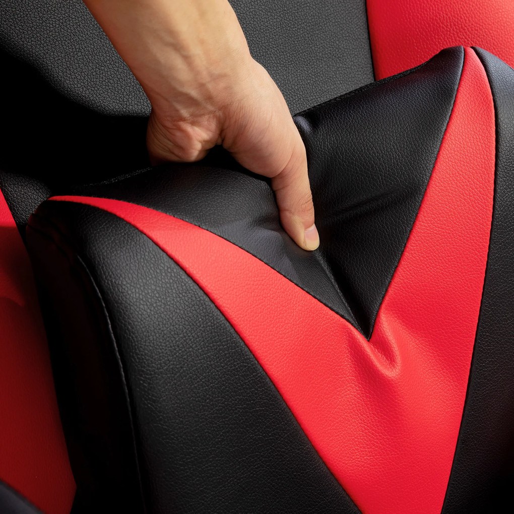 Vinsetto Scaun de gaming cu funcție de balans, scaun rotativ, reglabil pe înălțime, șezut căptușit, metal, 67 x 71 x 112 cm, Roșu | Aosom Romania