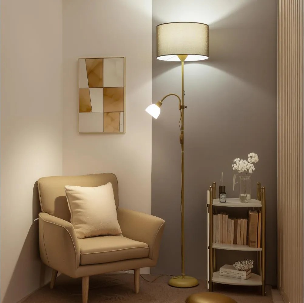 Brilagi - Lampă de podea CERIA 2 în 1, 1xE27/100W/230V + 1xE14/25W, auriu/maro