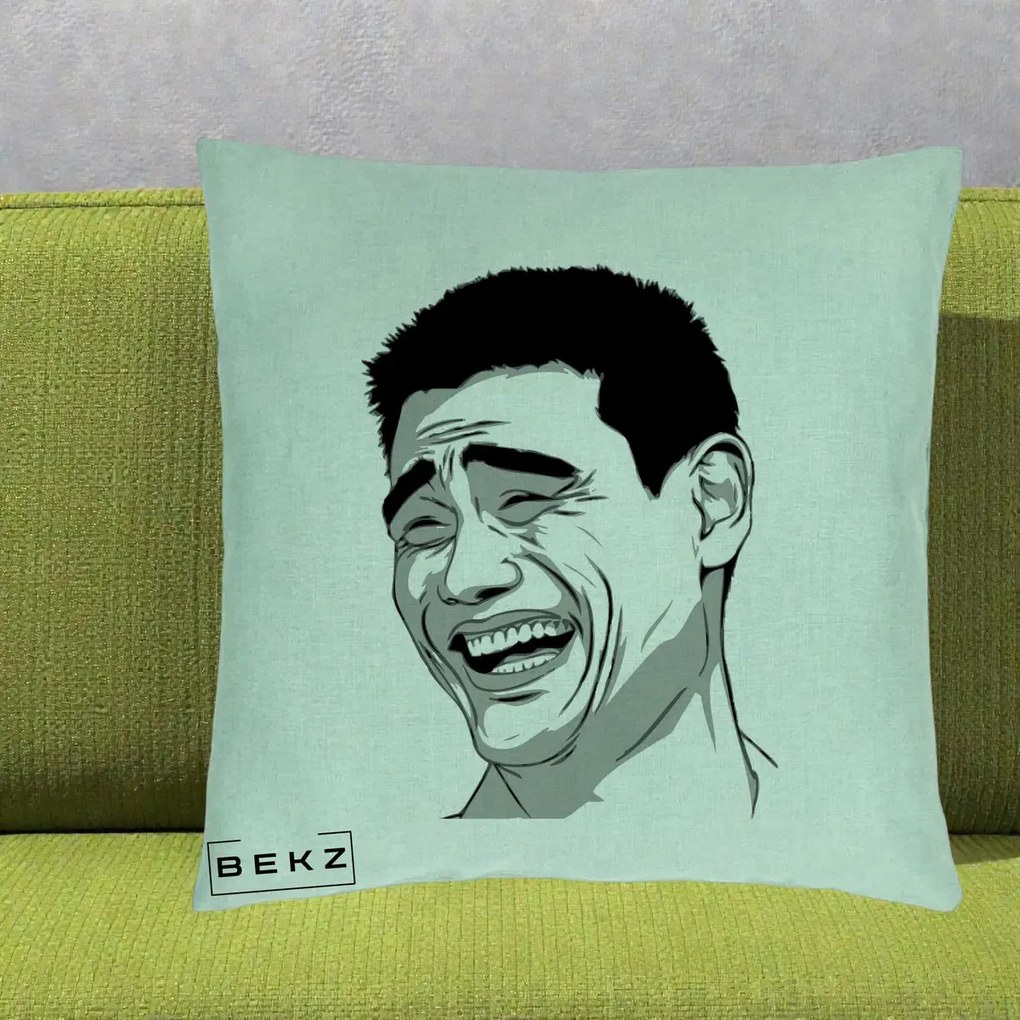 Perna Decorativa Yao Ming Meme, 40x40 cm, Verde Menta, Husa Detasabila, Perna Inclusa, BEKZ®