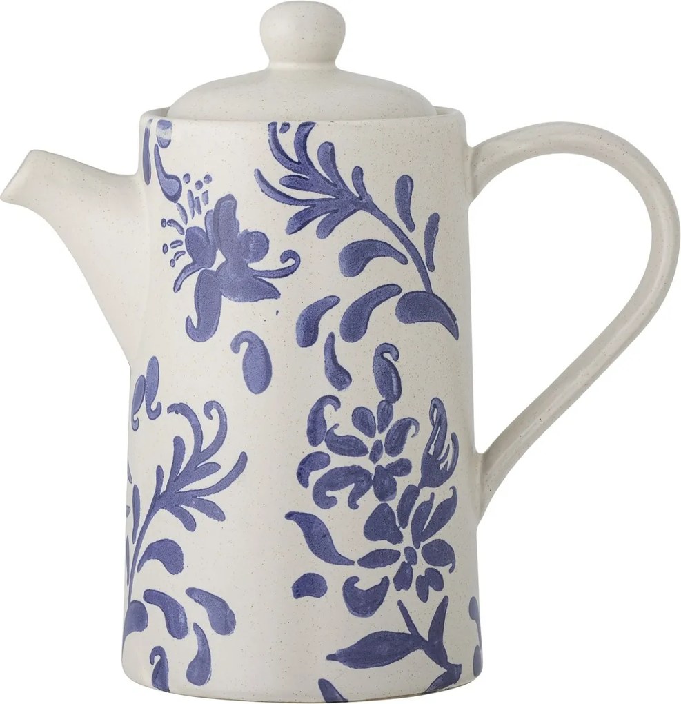Ceainic din ceramică albă, cu detalii albastre decorate manual, „Petunia", 10,5 x 19,5 cm