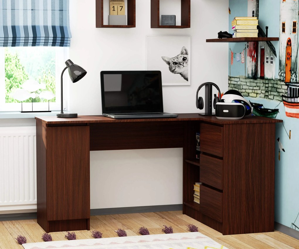 Masă PC de colț Bevin (wenge) (D). Promo -20%. 1068960