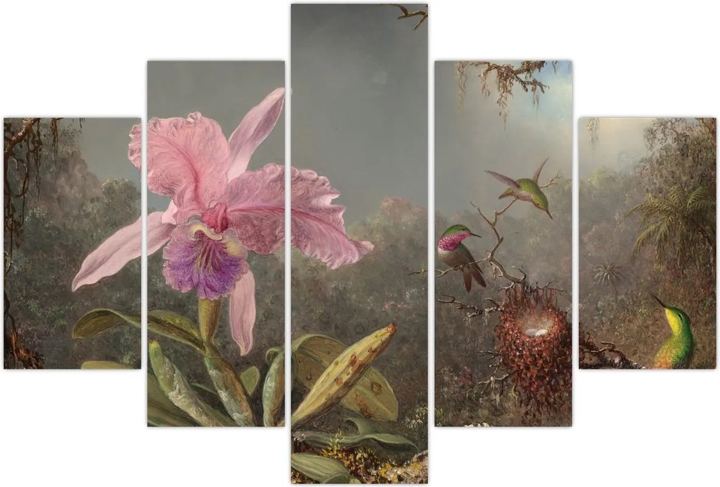 Tablou - Martin Johnson Heade, Cattleya Orchid and Three Hummingbirds, reproducere (150x105 cm)