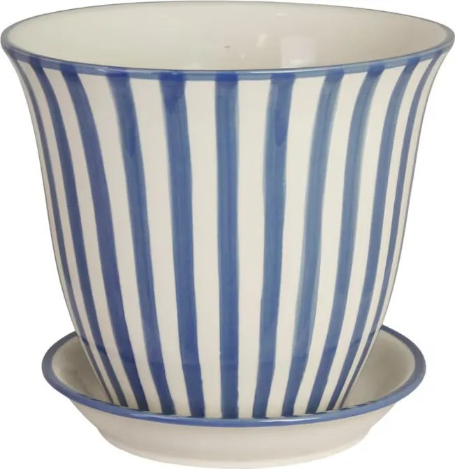 Ghiveci din ceramică pictat manual cu dungi, Ø 22 x H 18,5 cm, albastru, „Miriam"