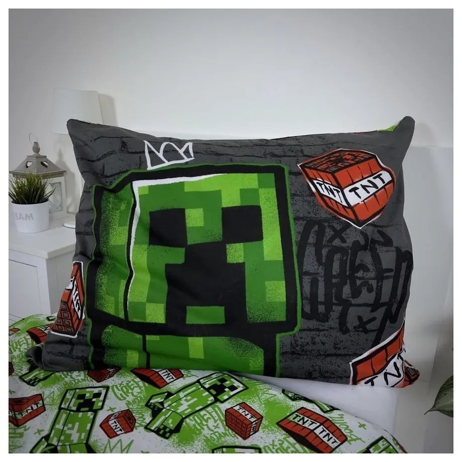 Lenjerie de pat pentru copii din bumbac pentru pat de o persoană 140x200 cm Minecraft Metro Art – Jerry Fabrics