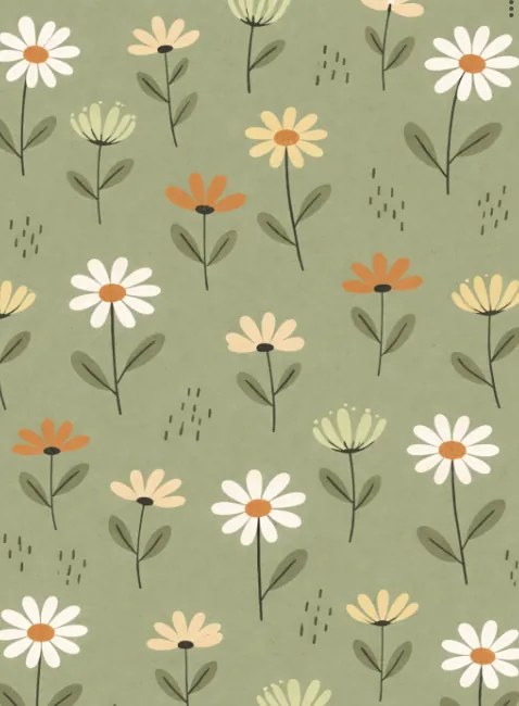 Cearsaf din bumbac pentru patutul copilului FLORAL NEST verde 110x160 cm