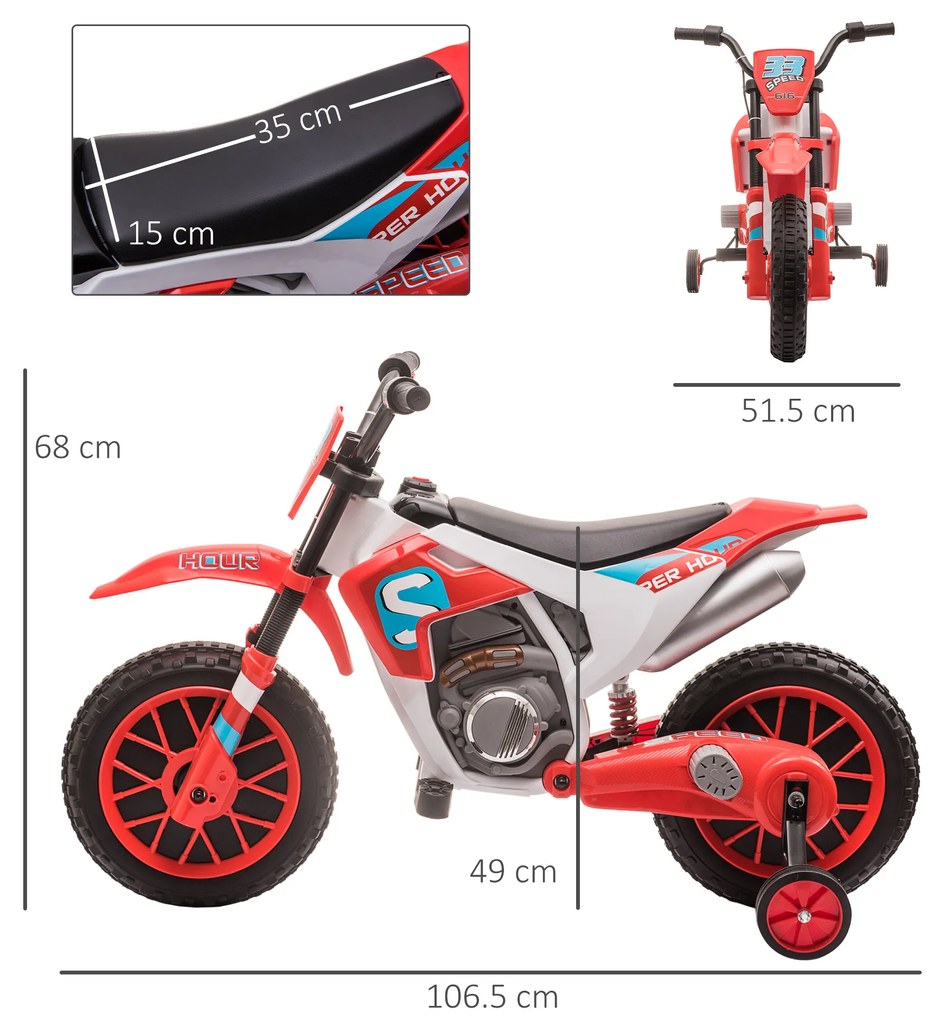 Motocicleta de Cros Electrica pentru Copii HOMCOM, Baterie 12V | Aosom RO
