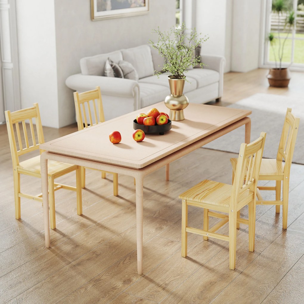 HOMCOM Set de 2 scaune de sufragerie din lemn Scaune de bucătărie cu spătar cu șipci, șezut generos, lemn natural | Aosom Romania