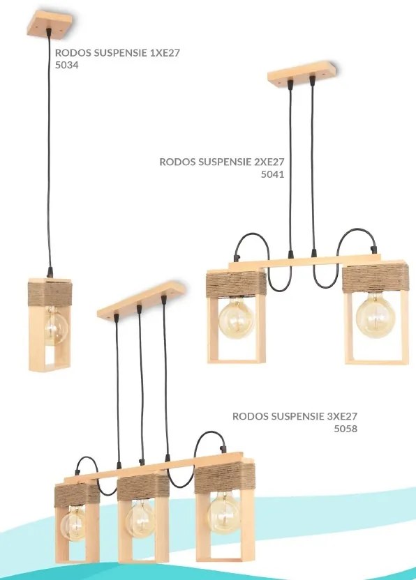 Lustra rustica cu 3 brate fabricata manual din lemn Rodos