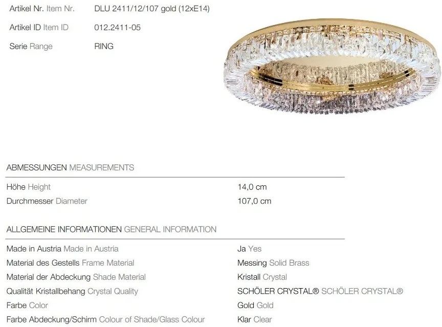 Lustra aplicata cristal Schöler design modern de lux Ring 107cm gold