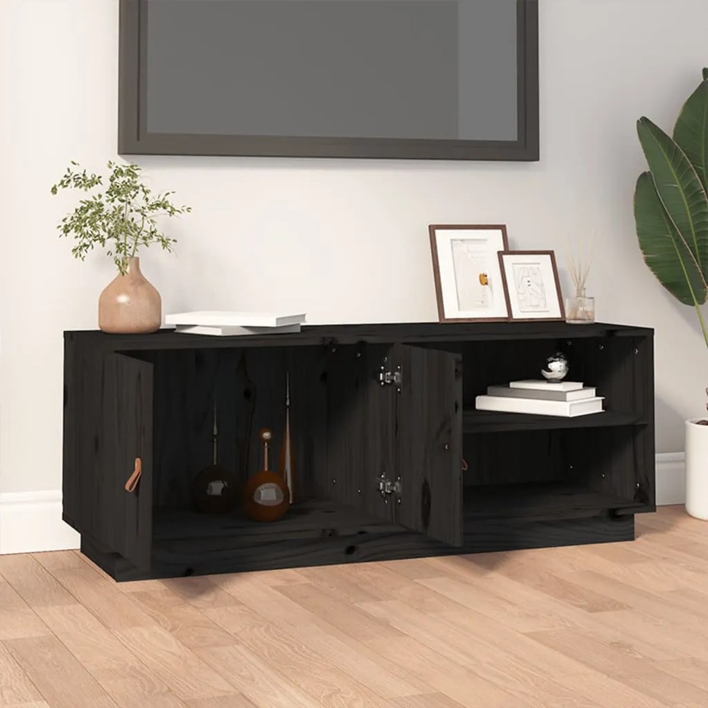 Comoda TV, negru, 105x34x40 cm, lemn masiv de pin Negru, 1