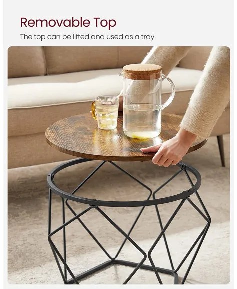 Set De 2 Masute De Cafea, Maro Rustic Si Negru