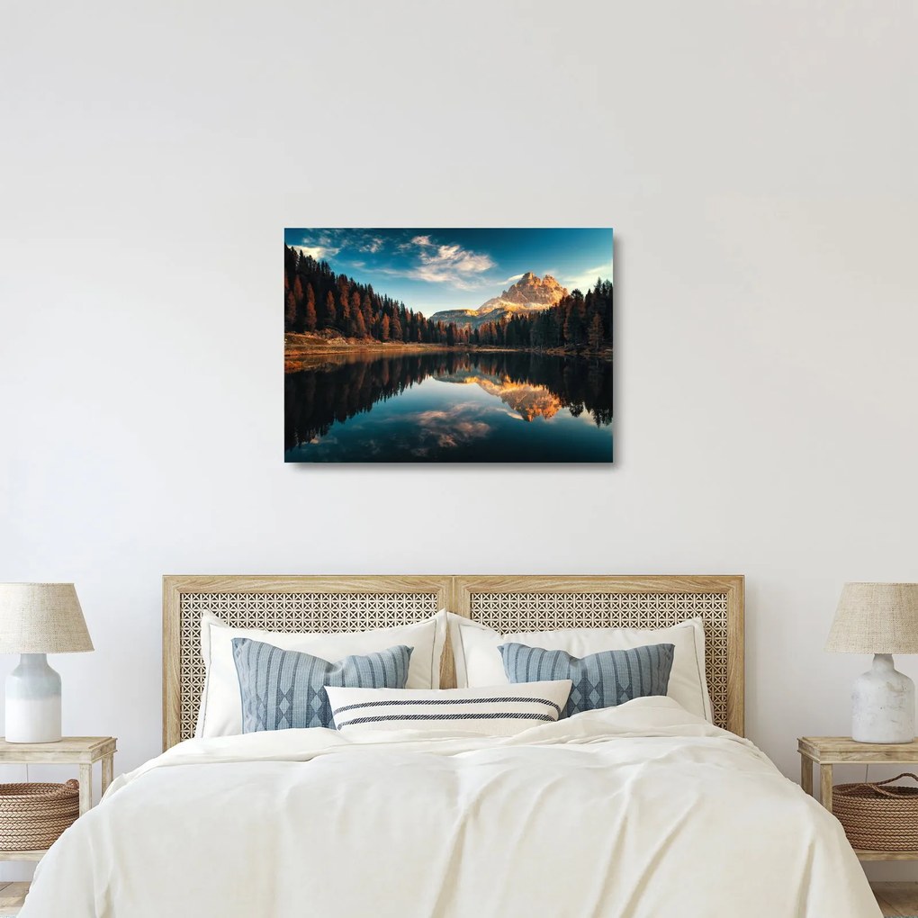 Tablou pe sticlă - Alpi, Italia, Dolomiți, Lago Antorno (70x50 cm)
