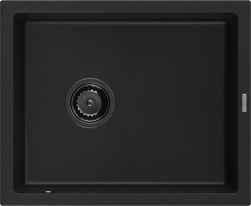 Mexen Pedro chiuvetă de granit cu 1 cuvă 560 x 460 mm, negru, sifon negru - 6508561000-77-B