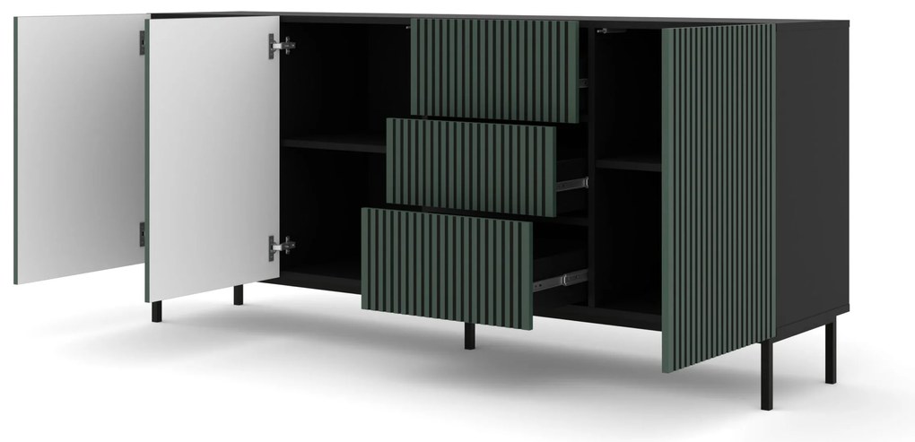 Comodă F 3D3S 200 Rowanna (Negru + Verde închis). 1125077