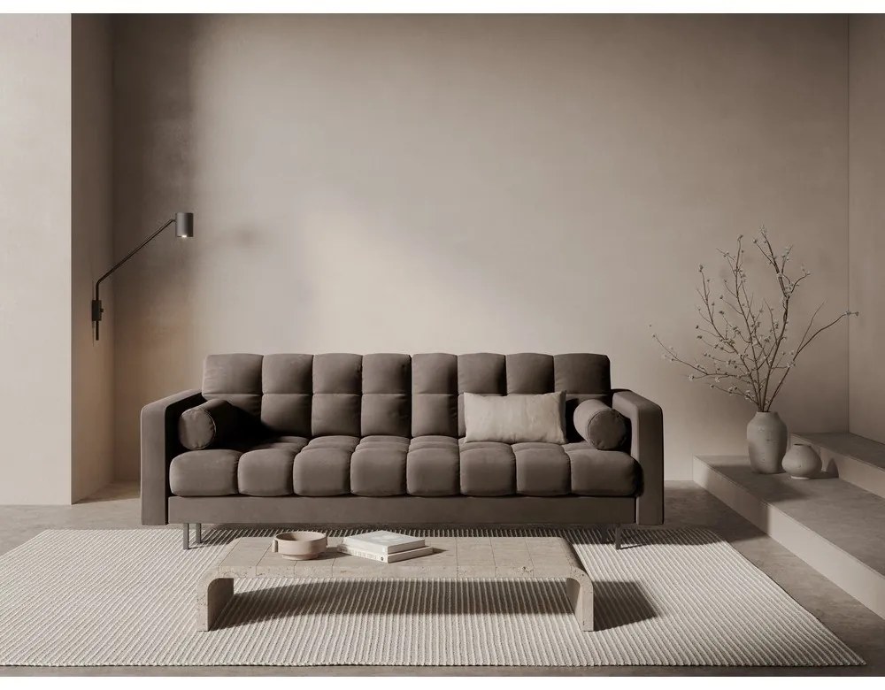 Canapea maro extensibilă, cu spațiu de depozitare cu tapițerie din catifea 222 cm Bali – Cosmopolitan Design