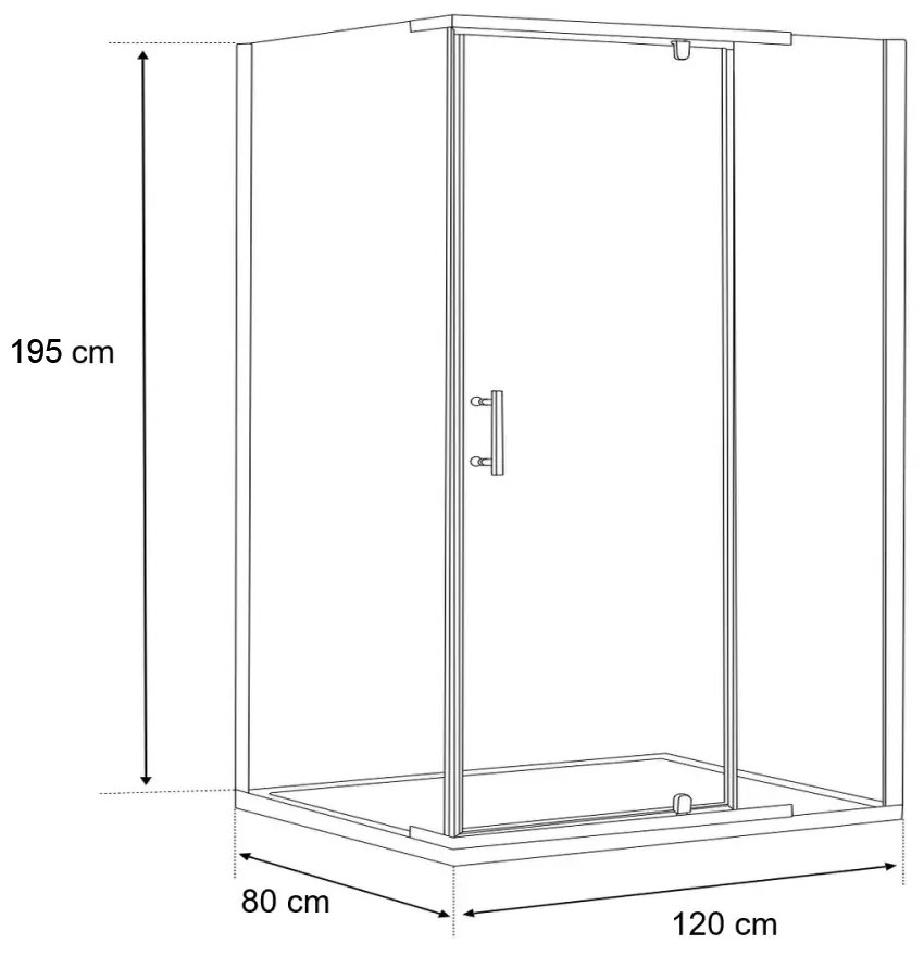 Cabină de duș asimetrică Leziter GALS80120 Galatro cu ușă batantă, 80x120x195 cm