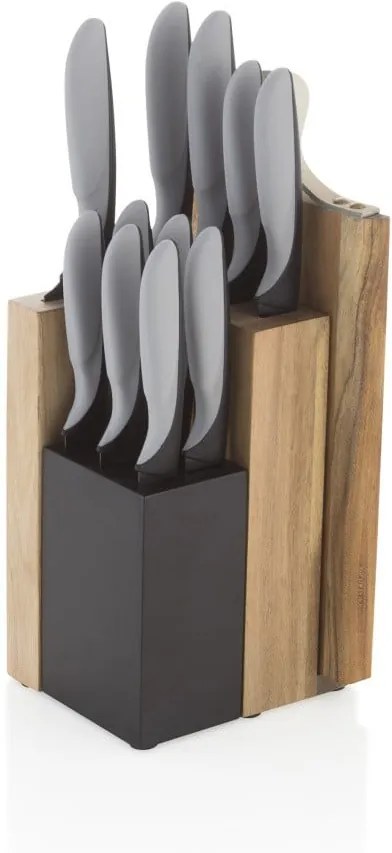 Set 11 cuțite din oțel inoxidabil și tocător din lemn de salcâm Brandani Sharp