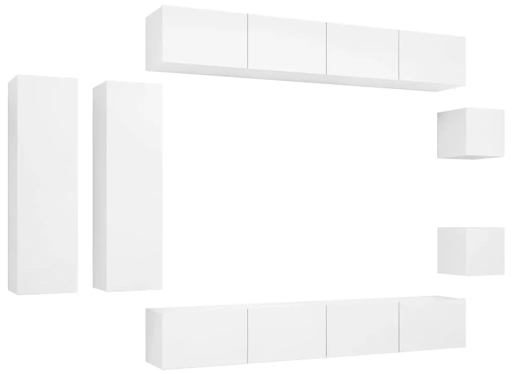 3078706 vidaXL Set dulapuri TV, 8 piese, alb, lemn prelucrat