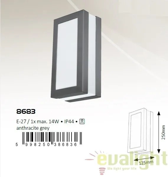 Aplica de perete de exterior, finisaj antracit gri, IP44 Stuttgart 8683 RX