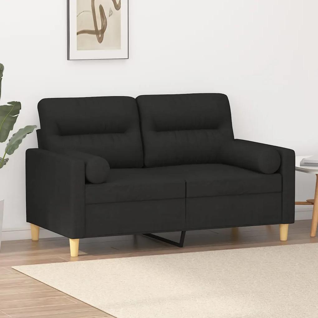 Canapea cu 2 locuri cu pernute, negru, 120 cm, textil