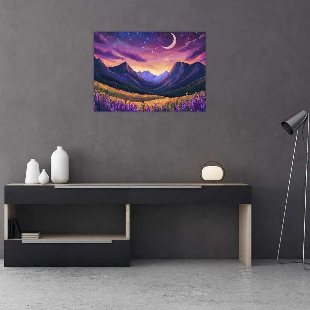 Tablou pe sticlă - Peisaj violet (70x50 cm)