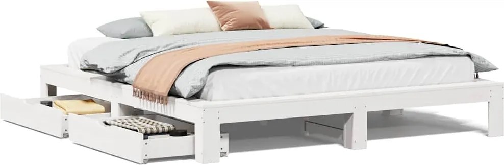 vidaXL Cadru de pat fără saltea, alb, 200x200 cm, lemn masiv pin