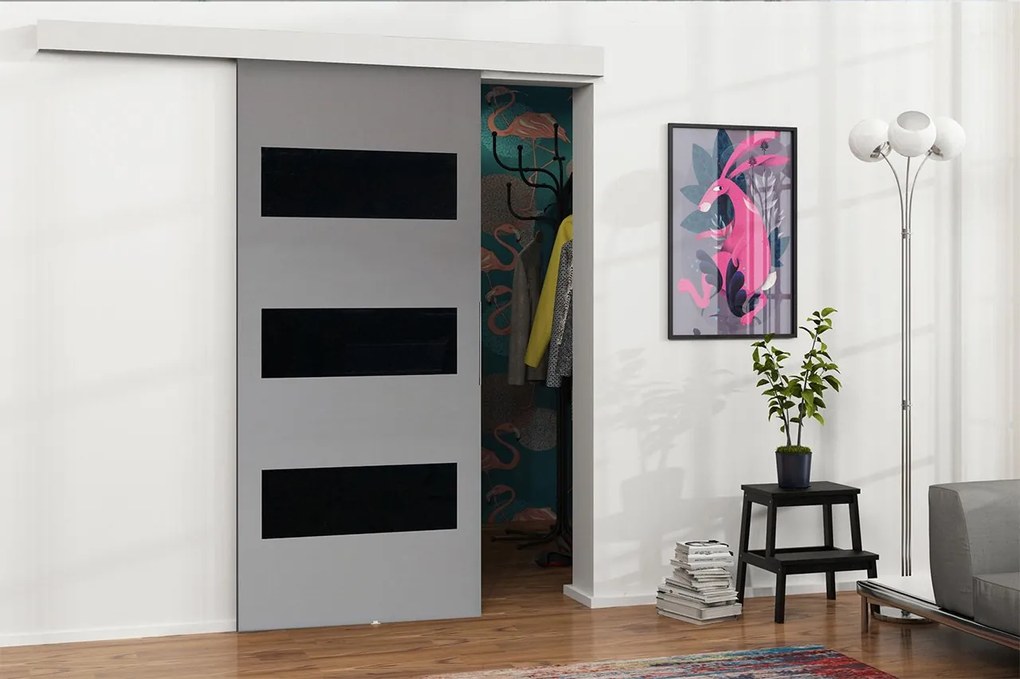 Uși culisante Meralia II 100 (Alb + Grafit + negru lacobel). Promo -16%. 1059762