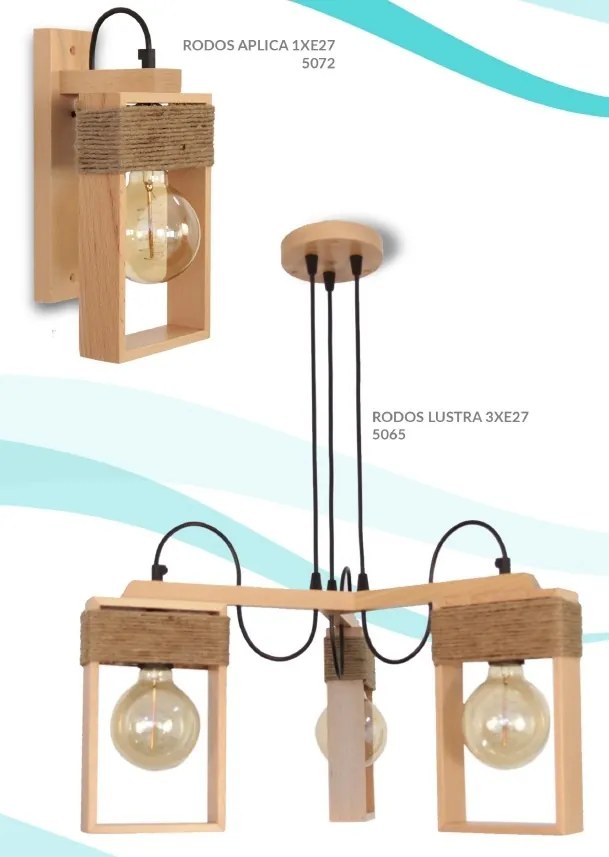 Lustra rustica cu 3 brate fabricata manual din lemn Rodos