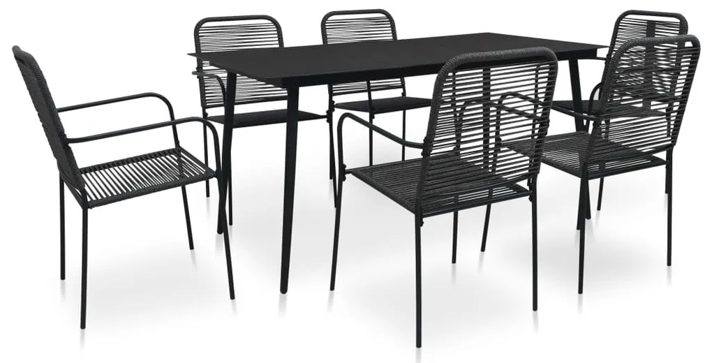 vidaXL Set mobilier de exterior, 7 piese, negru, frânghie și oțel
