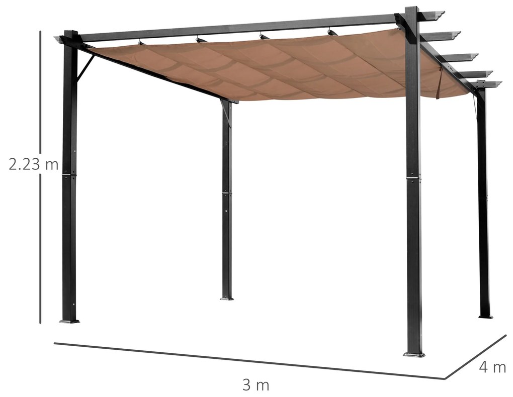 Outsunny Foisor Pergola de Gradina 3X4m Prelata Culisanta in Poliester Impermeabil si Schelet in Aluminiu | Aosom Romania