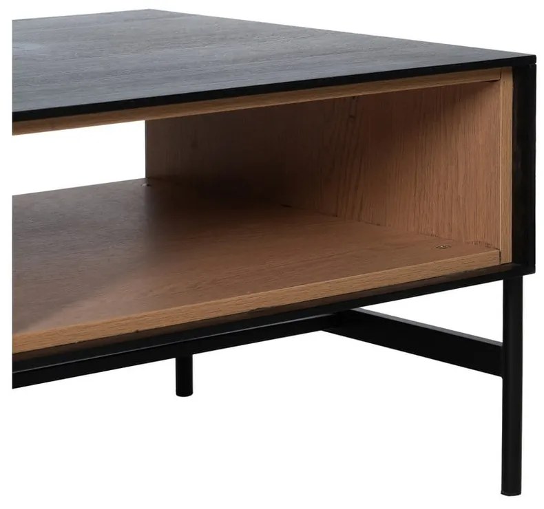 Măsuță de cafea neagră/în culoare naturală cu aspect de lemn de frasin 60x124 cm Orleans – Ixia