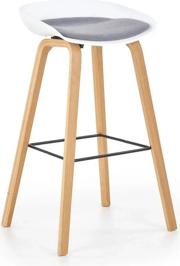Scaun bar H86, gri/alb/stejar sonoma, stofa/plastic/lemn, 43x42x81 cm