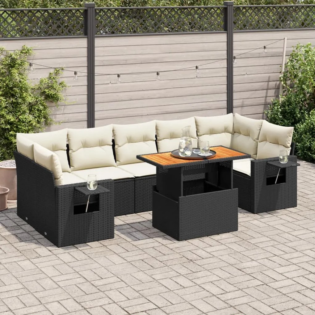 3327122 vidaXL Set mobilier de grădină cu perne, 8 piese, negru, poliratan