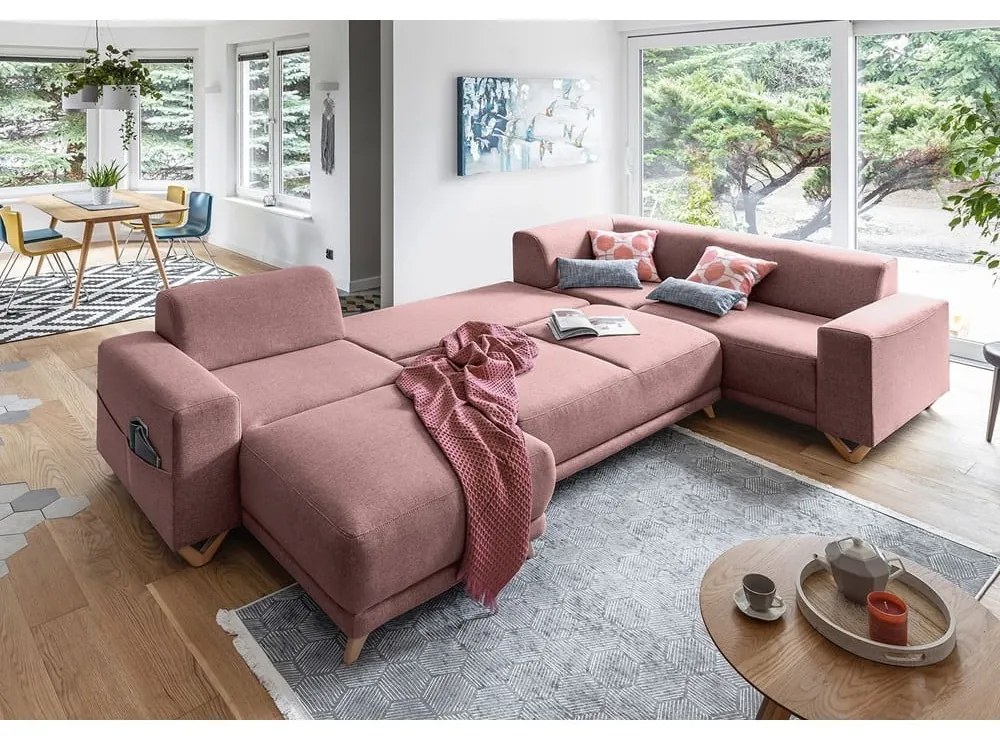 Colțar roz extensibil/cu spațiu de depozitare (cu colț pe partea dreaptă/în formă de "U") Classy Sophie – Miuform