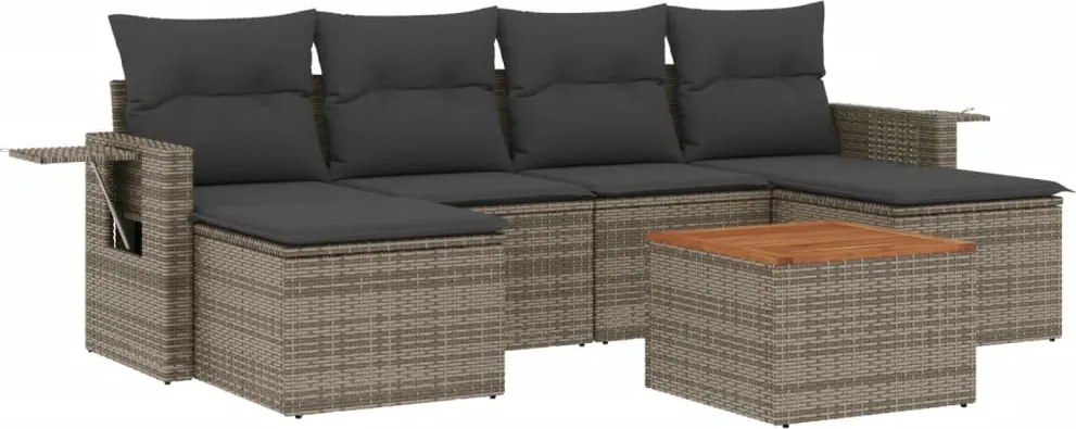 vidaXL Set canapele de grădină, 7 piese, cu perne, gri, poliratan