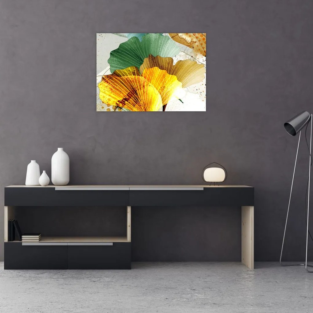 Tablou pe sticlă - Frunze (70x50 cm)