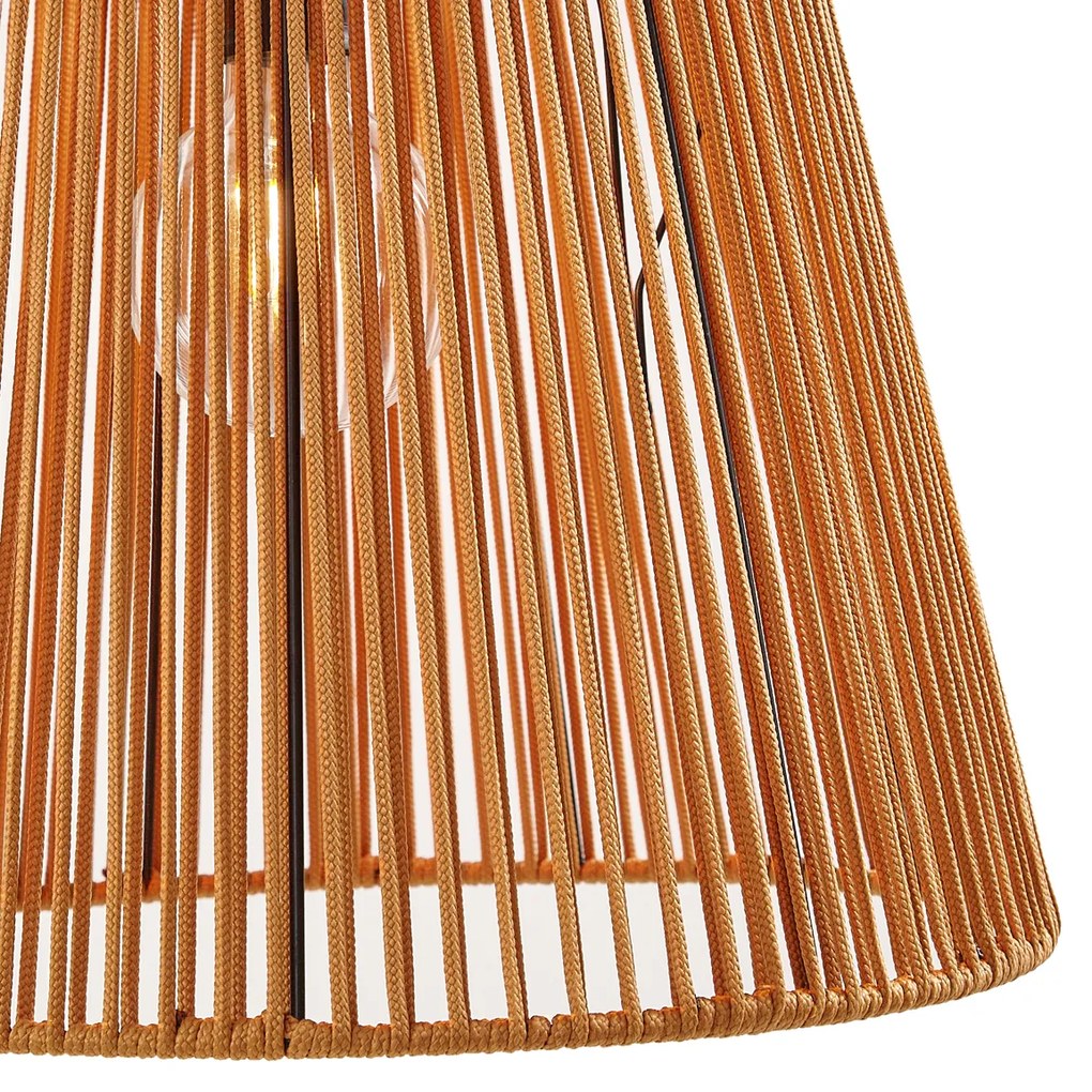 Lampă suspendată de exterior neagră cu abajur din frânghie portocalie IP44 - Cava Jayla