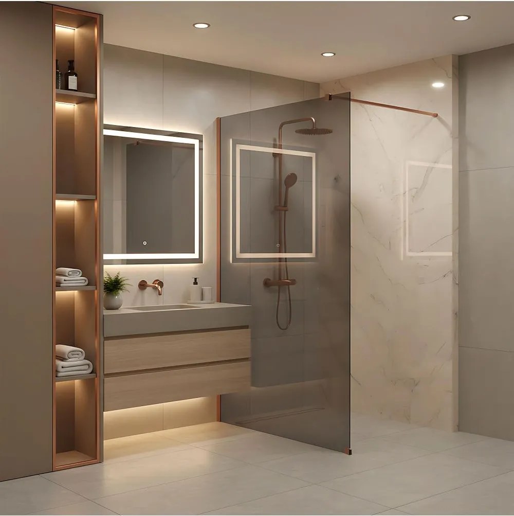 Paravan de dus fumuriu Rea Flexi Grey 100 cm cupru periat