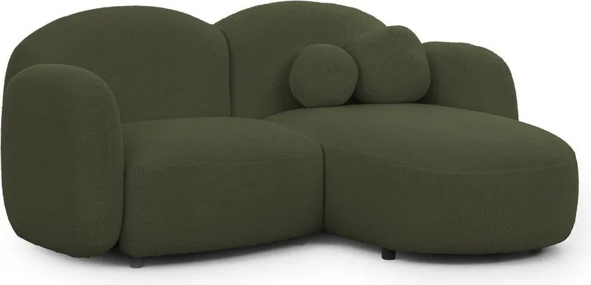 Colțar verde cu tapițerie din țesătură bouclé (cu colț pe partea dreaptă/cu șezlong) Orbit – Ropez