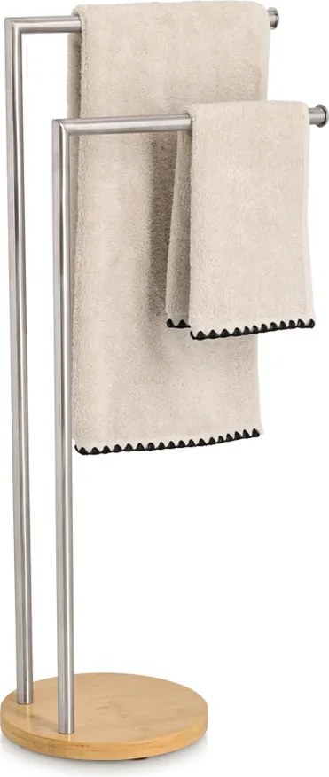 Suport pentru prosoape de baie ORVO, bambus și oțel inoxidabil