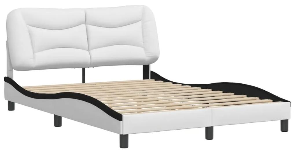 3208001 vidaXL Cadru de pat cu tăblie, alb și negru,140x190cm, piele ecologică