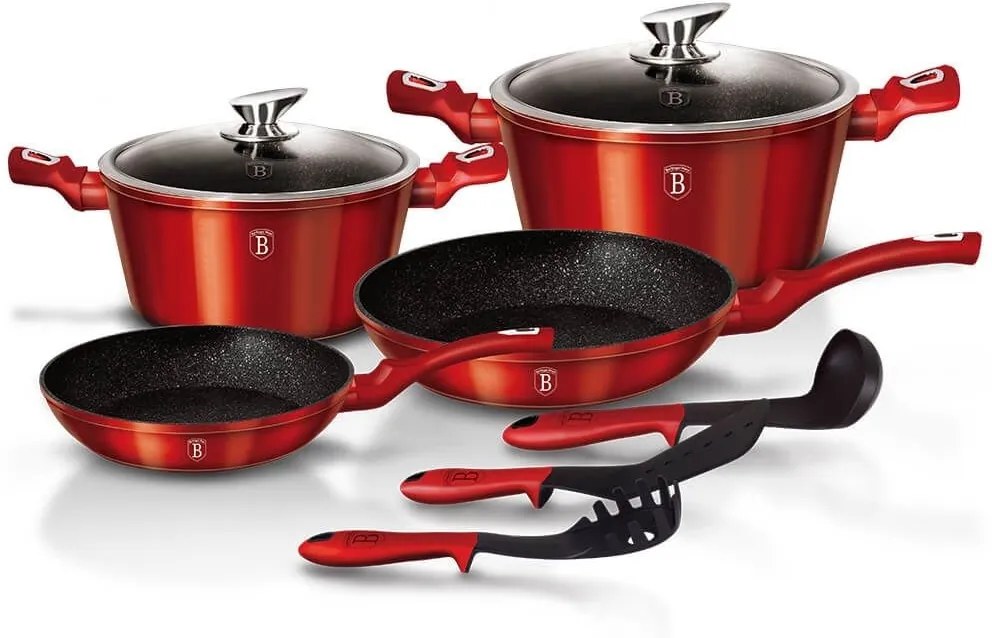 Set oale marmorate 9 piese Burgundy Metalic Line Berlinger Haus BH 1228N
