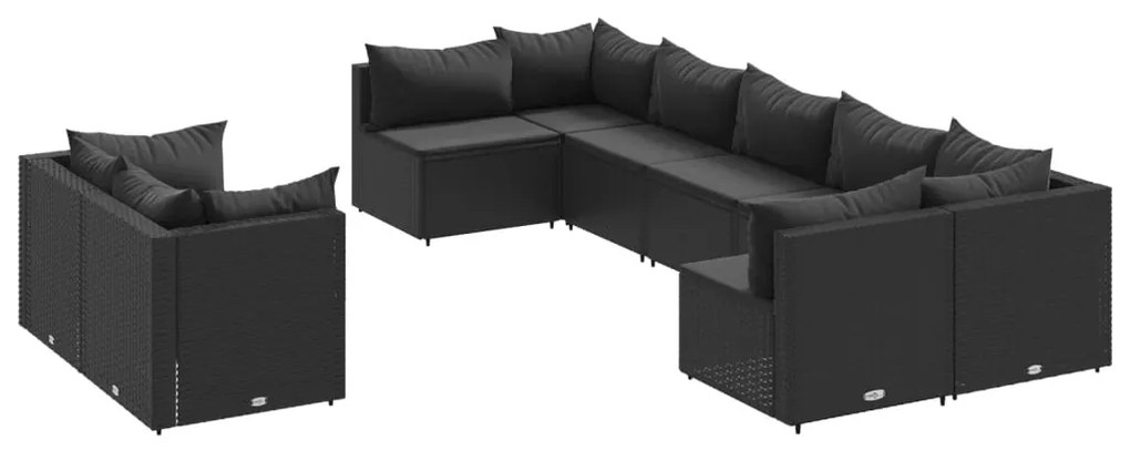 3308299 vidaXL Set mobilier de grădină cu perne, 9 piese, negru, poliratan