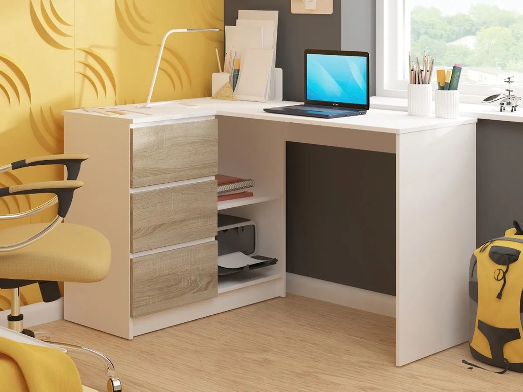 Masă PC de colț Bodhi (alb + stejar sonoma) (S). 1069057