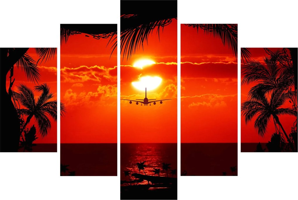 Tablou - apus de soare cu avion (150x105 cm)