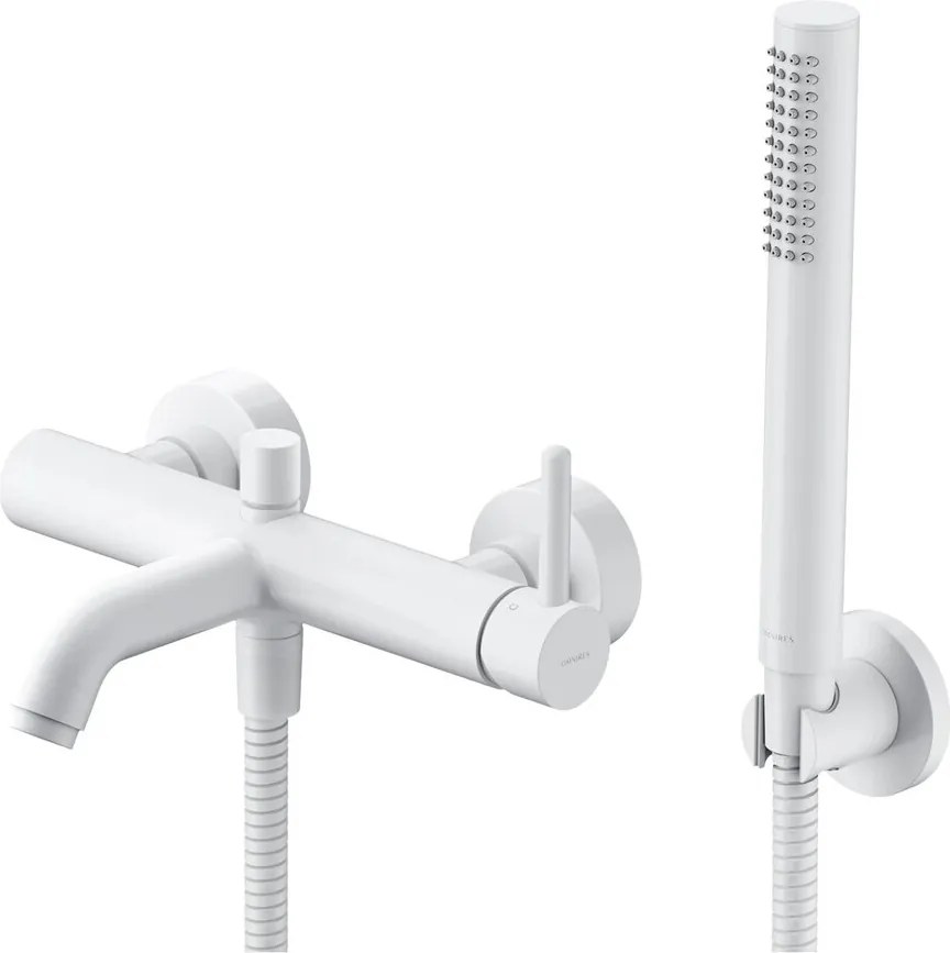 Baterie cada-dus Omnires Y monocomanda finisaj alb mat cu set de dus