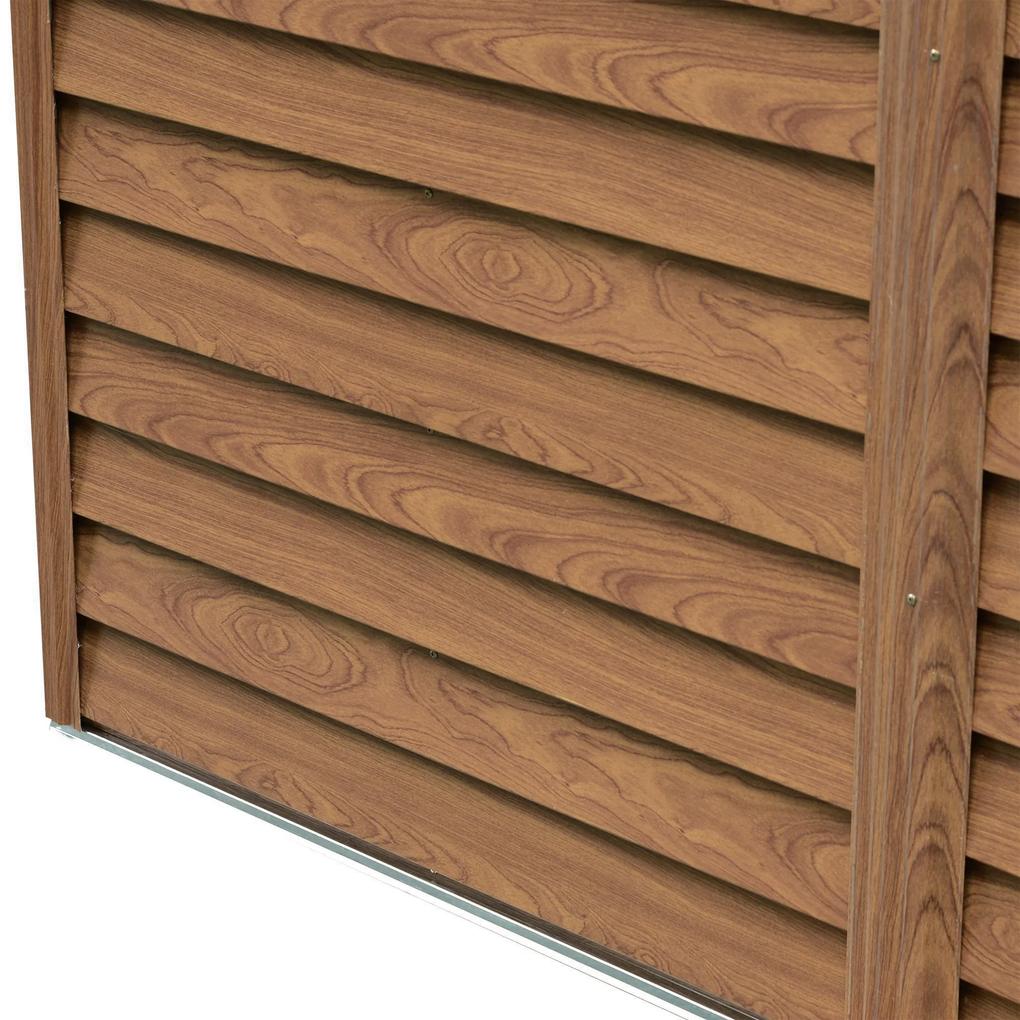 Outsunny Magazie de gradina cu usi glisante, magazie pentru scule cu structura din otel si baza si pereti cu efect de lemn, 152x235,7x208,7cm