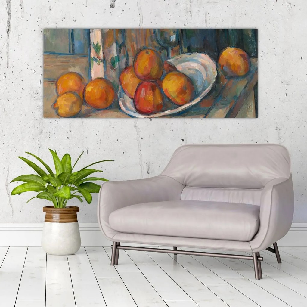 Tablou - Paul Cézanne, Still Life with Milk Jug and Fruit, reproducere (120x50 cm)