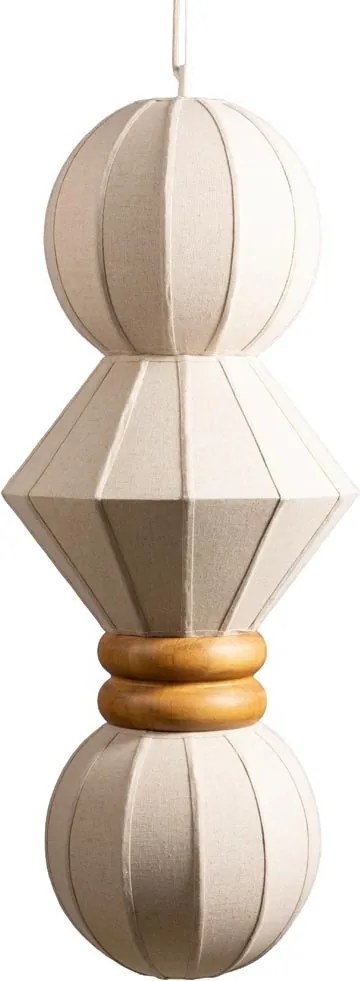 Lustra suspendată din bumbac și in, natur, cu structură din lemn, formă geometrică, 95x38 cm, „Lumea"